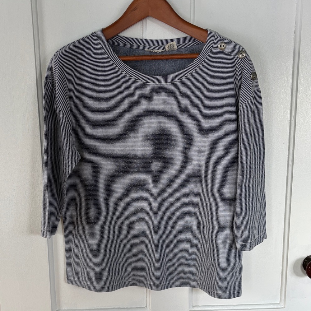 Christian Siriano Navy Striped 3/4 Sleeve Top